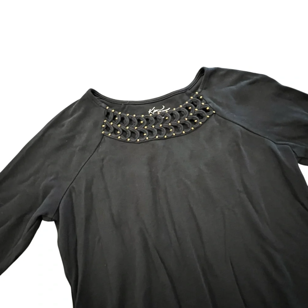 SALE!! 2 for $15 Kim Rogers Black Top‎ Blouse Beaded Neckline 3/4 Sleeve Large